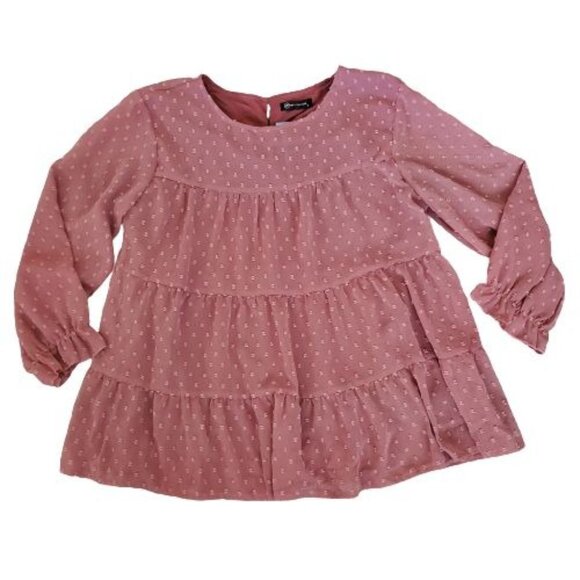 Pretty Garden Women's Swiss Dot Chiffon Ruffled-Sleeve Casual Blouse Pink Medium - Picture 6 of 12